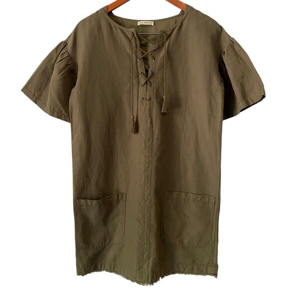 Ulla Johnson Marcelle Mini Dress US 2 Olive Green Tunic Cotton Linen Boho - Picture 4 of 11